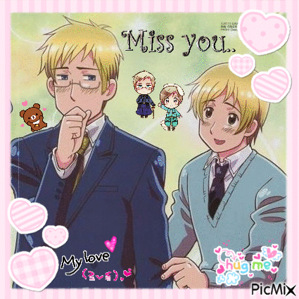 a picture of two anime boys with the words " miss you " written on it