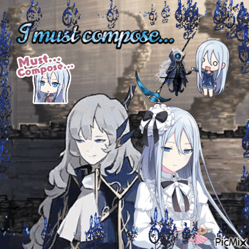 a picture of two anime characters with the caption i must compose must compose