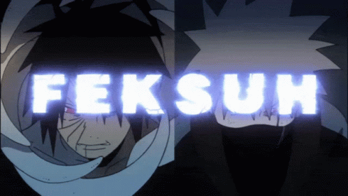 A Picture Of Two Anime Characters With The Word Feksun Glowing In The Background GIF