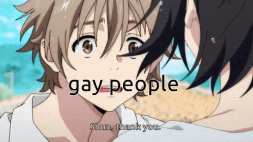 A Picture Of Two Anime Characters With The Words Gay People On The Bottom GIF