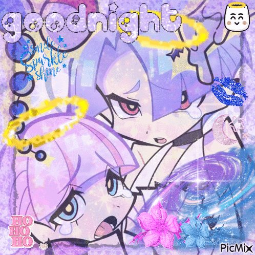 A Picture Of Two Anime Characters With The Words Goodnight Written On It GIF