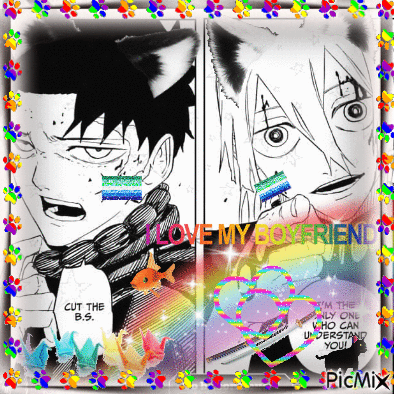 A Picture Of Two Anime Characters With The Words " I Love My Boyfriend " GIF