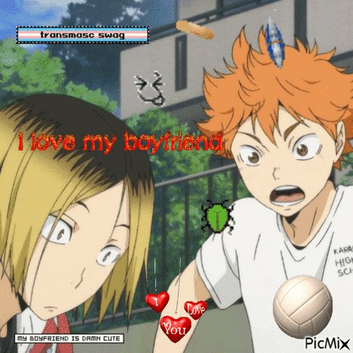 A Picture Of Two Anime Characters With The Words I Love My Boyfriend On It GIF