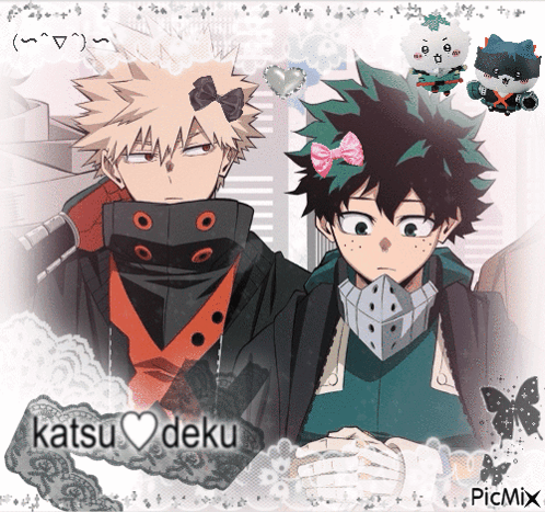 A Picture Of Two Anime Characters With The Words Katsu Deku At The Top GIF