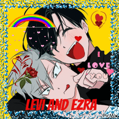 A Picture Of Two Anime Characters With The Words Levi And Ezra On The Bottom GIF