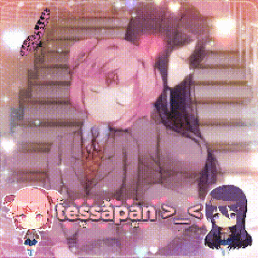 A Picture Of Two Anime Girls Sitting Next To Each Other With The Words Tessapan Written On The Bottom GIF