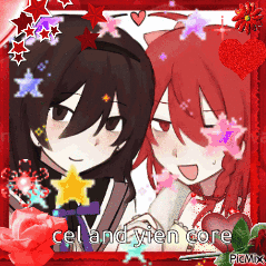 A Picture Of Two Anime Girls With Cel And Yien Core Written In The Bottom Right Corner GIF