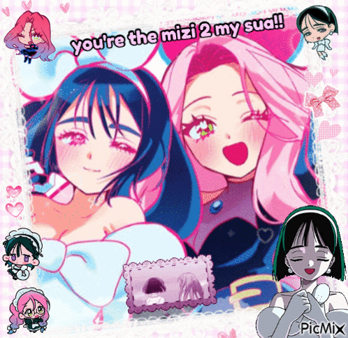A Picture Of Two Anime Girls With The Caption " You 'Re The Mizi 2 My Suq " GIF