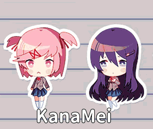 A Picture Of Two Anime Girls With The Name Kanamei On The Bottom GIF
