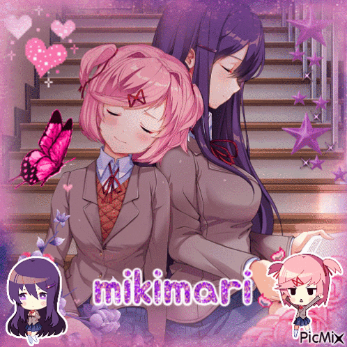 A Picture Of Two Anime Girls With The Name Mikimari GIF