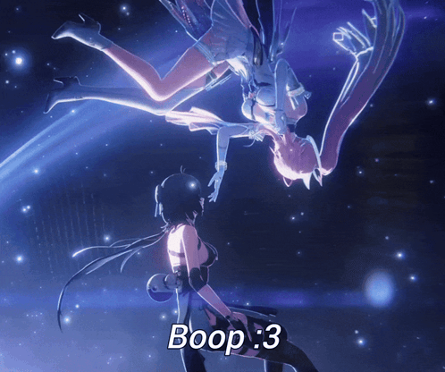 A Picture Of Two Anime Girls With The Words Boop 3 Below Them GIF
