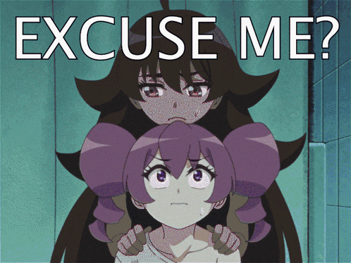 A Picture Of Two Anime Girls With The Words " Excuse Me " On Top GIF