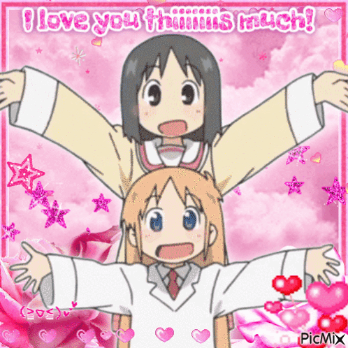 Anime Girls With I Love You Text GIF