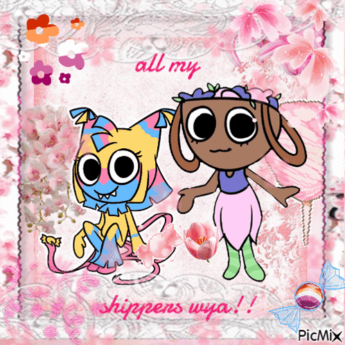 A Picture Of Two Cartoon Characters With The Words " All My Shippens Wya " GIF
