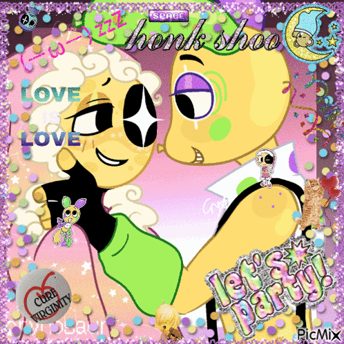 A Picture Of Two Cartoon Characters With The Words Let 'S Party On The Bottom Right GIF