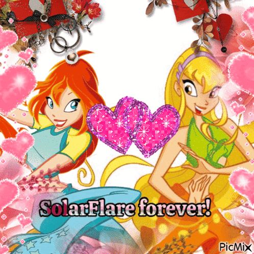 A Picture Of Two Cartoon Girls With The Words Solarflare Forever GIF