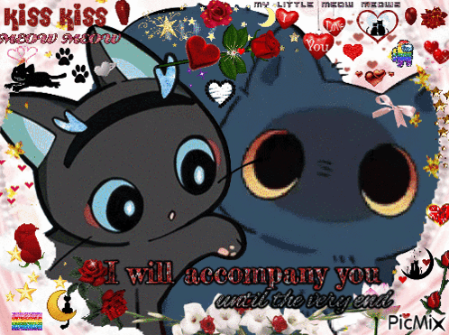 A Picture Of Two Cats That Says Kiss Kiss GIF