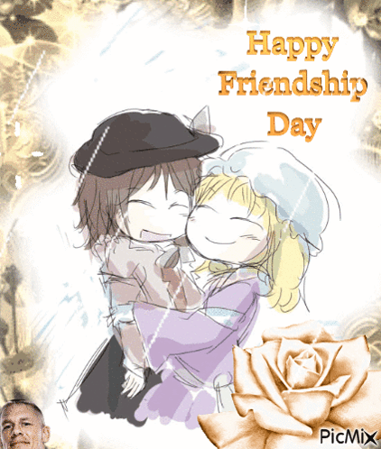 A Picture Of Two Girls Hugging With The Words Happy Friendship Day GIF