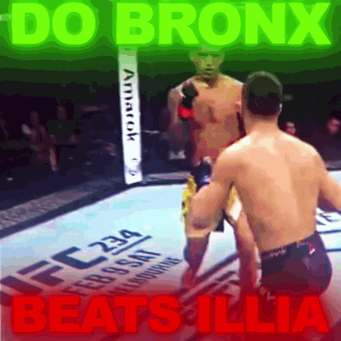A Picture Of Two Men Fighting With The Words Do Bronx Beats Illia Below Them GIF