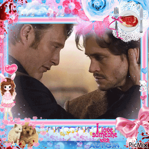 A Picture Of Two Men In A Frame That Says I Love Someone With Picmix GIF