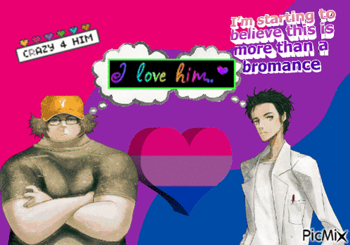 A Picture Of Two Men With A Bubble That Says I Love Him GIF