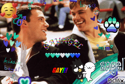 A Picture Of Two Men With The Words Gay Angel On The Bottom GIF