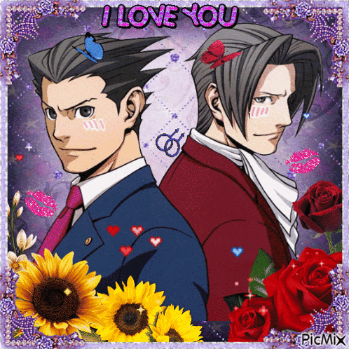 A Picture Of Two Men With The Words " I Love You " On It GIF