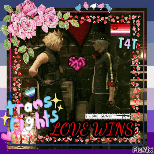 A Picture Of Two Men With The Words Love Wins On The Bottom GIF
