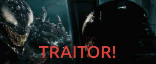 A Picture Of Two Monsters With The Word Traitor In Red GIF