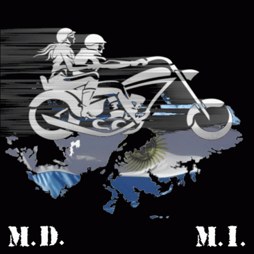 A Picture Of Two People Riding A Motorcycle With The Letters M.d. And M.i. On The Bottom GIF