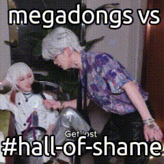 A Picture Of Two People With The Caption Megadongs Vs Hall-Of-Shame . GIF