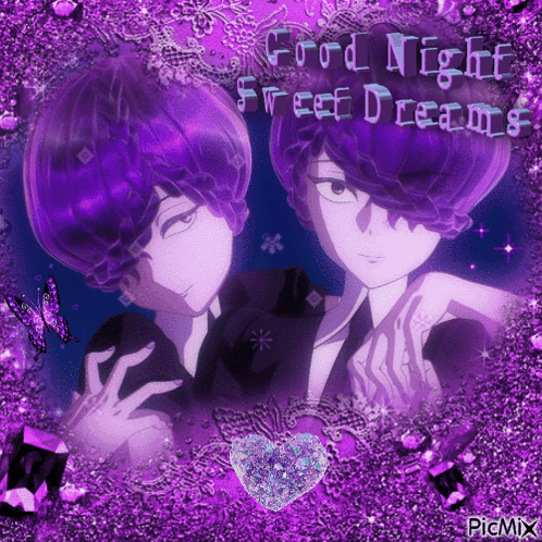 A Picture Of Two Purple Anime Characters With The Words Good Night Sweet Dreams GIF
