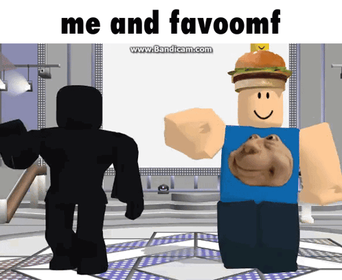 A Picture Of Two Roblox Characters With The Words Me And Favoomf At The Top GIF