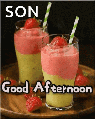 A Picture Of Two Smoothies With Straws And The Words Son Good Afternoon GIF
