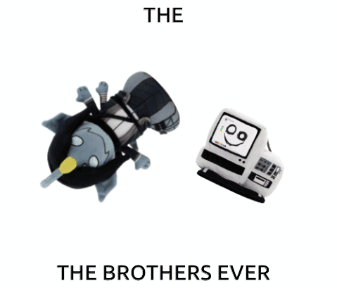 A Picture Of Two Stuffed Animals With The Words " The Brothers Ever " Underneath Them GIF