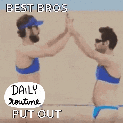 Two Women In Bikinis With Best Bros Daily Routine Text GIF
