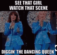 A Picture Of Two Women Singing Into Microphones With The Caption See That Girl Watch That Scene Diggin ' The Dancing Que GIF