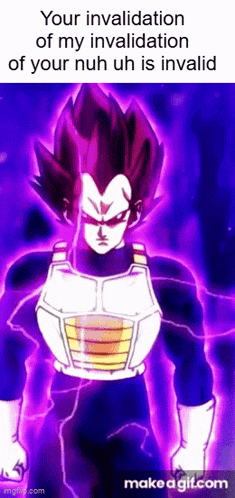A Picture Of Vegeta From Dragon Ball Z With A Caption That Says Your Invalidation Of My Invalidation Of Your Nuh Uh Is I GIF