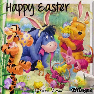 A Picture Of Winnie The Pooh Tigger Eeyore And Piglet With The Words Happy Easter Cartoon Land GIF
