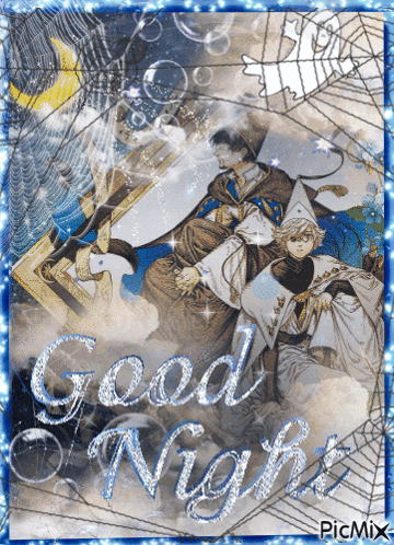 A Picture That Says Good Night With A Blue Frame GIF