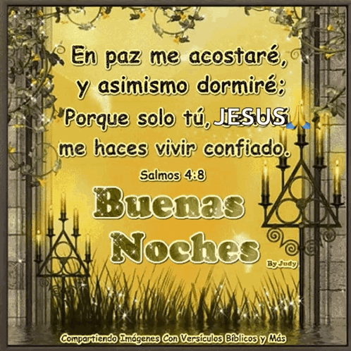 A Picture With Candles And A Bible Verse That Says " Buenas Noches " GIF