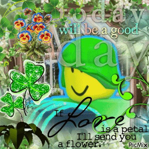 A Picture With Flowers And The Words " Today Will Be A Good Day If Love Is A Petal I Ll Send You A Flower " GIF
