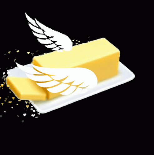 A Piece Of Butter With Wings On It On A Plate GIF