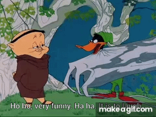 A Pig And A Duck Are Standing Next To Each Other And The Pig Is Saying Ho Ho Very Funny Ha Ha GIF