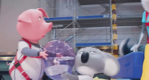 A Pig And A Koala Are Standing Next To Each Other In A Room GIF