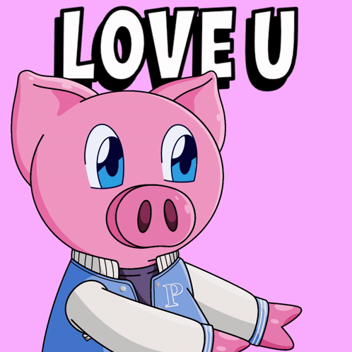 A Pig Wearing A Jacket With The Letter P On It Says Love U GIF