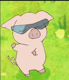 A Pig Wearing Sunglasses Is Standing In The Grass . GIF