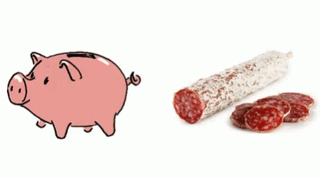 A Piggy Bank Next To A Sausage With Slices GIF