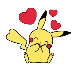a pikachu cartoon with two red hearts above his head