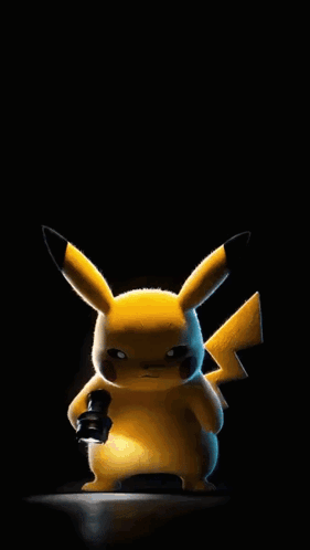 A Pikachu Is Holding A Flashlight In Its Paws . GIF
